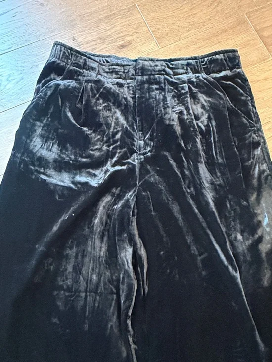 Anthropologie Crushed Velvet High-Rise Wide-Leg Black Trouser - Large - C30-035 - Picture 7 of 13